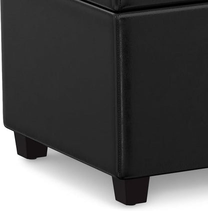 SIMPLIHOME Avalon 54 inch Wide Contemporary Rectangle Extra Large Storage Ottoman Bench in Midnight Black Vegan Faux Leather, Assembled, For the Living Room, Entryway and Family Room