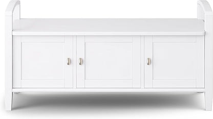 SIMPLIHOME Warm Shaker Entryway Storage Bench - 44 inch Wide Solid Wood Storage Seat in White, Transitional Bench Seat for Mudroom or Living Room with Lift-Up Lid and Shaker-Style Panels