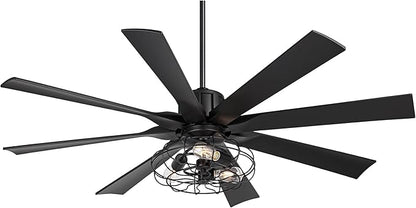 Possini Euro Design 60" Defender Modern Industrial Indoor Ceiling Fan with LED Light Remote Control Matte Black Metal Cage for Living Kitchen House Bedroom Family Dining Home Office Kids Room