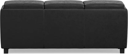 SIMPLIHOME Avalon 42 inch Wide Contemporary Rectangle Storage Ottoman in Distressed Black Vegan Faux Leather, Assembled, For the Living Room, Entryway and Family Room