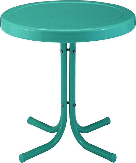 Crosley Furniture Griffith Weather Resistant Retro Metal Outdoor Side Table for Patio, Deck, Porch, Turquoise