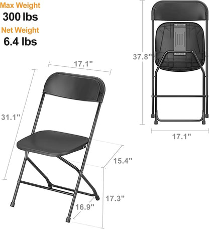 Allpop 6 Pack Plastic Folding Chair, 300lb Capacity, Portable Commercial Chair with Steel Frame for Home Office Wedding Party Indoor Outdoor Events, Stackable, Black