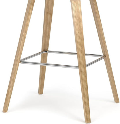 SIMPLIHOME Randolph Counter Stools (Set of 2) - 28 Inch Seat Height Upholstered Bentwood Kitchen Seats in Acid Green Linen Look Fabric, Mid Century Modern Seating with Curved Backrest and Footrest