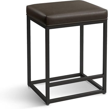 ALPHA HOME 24 Inch Counter Height Bar Stools, Upholstered Bar Stools for Kitchen Island, Counter Stools with Faux Leather Cushion and Sturdy Metal Frame, Modern Barstools, Grey