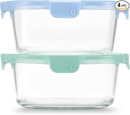 Ello Color Lock 7 Cup 4PC, 2 Pack Glass Meal Prep Sets Leak-Proof Glass Food Storage Containers with Airtight BPA-Free Plastic Lids, Dishwasher, Microwave, and Freezer Safe, Purple Rain