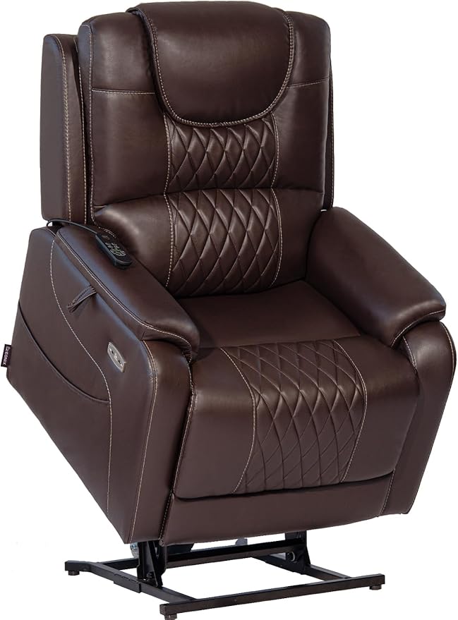 EONIX Triple Motor Lay Flat Power Lift Recliner Chair for Elderly with Massage, 400lbs Electirc Lift Chair for Living Room, Independent Adjustable Backrest Headrest, Extended Footrest, Dark Brown
