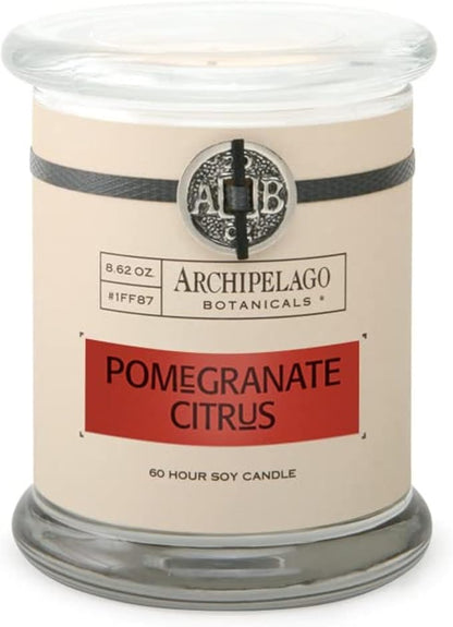Archipelago Botanicals Pomegranate Citrus Soy Candle – 8.6 oz, Hand-Poured Premium Wax, Glass Jar, Burns Approx. 60 Hours, 4.5-Inch Scented Candle for Home