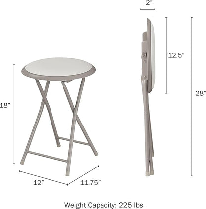 Lavish Home Folding Bar Stools – Set of 4 Heavy-Duty 18-Inch Stool - 225lbs Capacity and Padded Seats for Dorm, Recreation or Game Room (White)