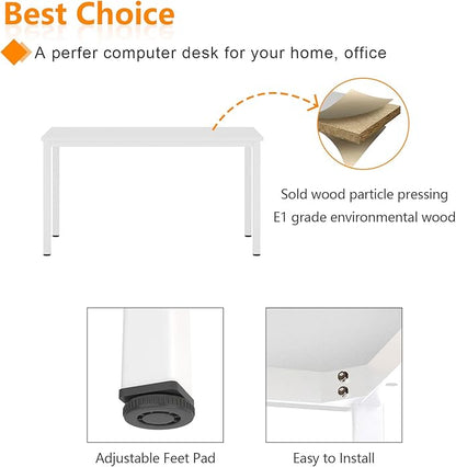 Need 63 Inch Large Computer Desk - Modern Simple Style Home Office Gaming Desk, Basic Writing Table for Study Student, White Metal Frame, White