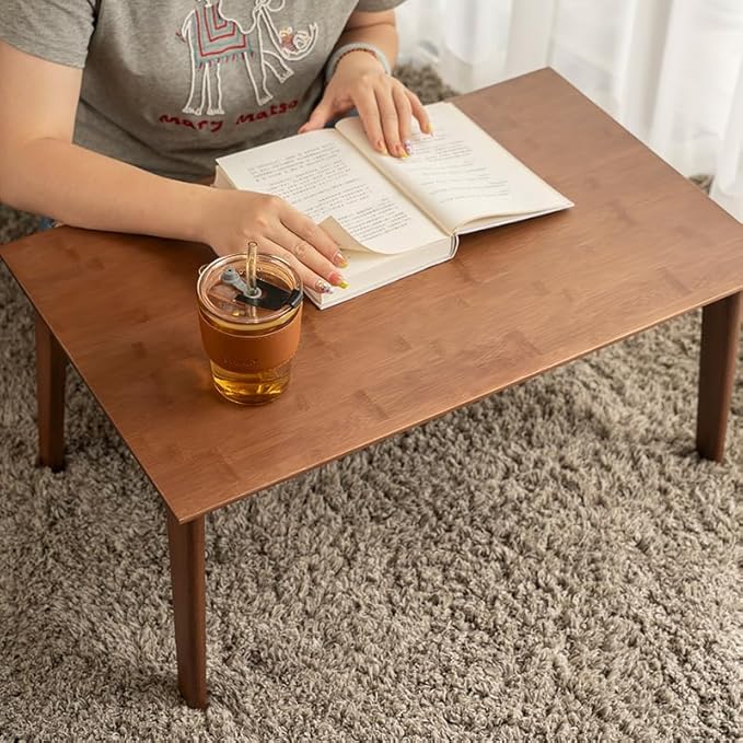 Wooden Folding Coffee Table No Assembly Low Collapsible Japanese Floor Table Small Spaces Tatami FoldableTable for Living Room Home Office (Walnut, Large)