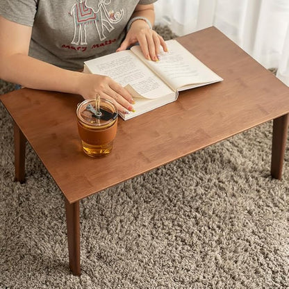 Wooden Folding Coffee Table No Assembly Low Collapsible Japanese Floor Table Small Spaces Tatami FoldableTable for Living Room Home Office (Walnut, Large)