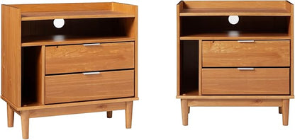 Walker Edison Blythe Mid-Century Modern Tray-Top Storage Nightstands Set of 2 Caramel