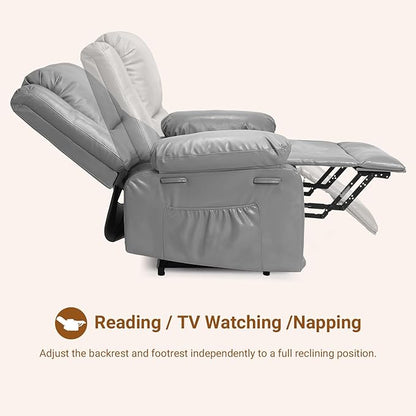 PU Leather Electric Power Lift Chair, Recliner Massage Chair with Remote Control and Side Pocket for Elderly, Power Lift Recliner Sofa with Heat and Massage for Living Room, Bedroom, Gray