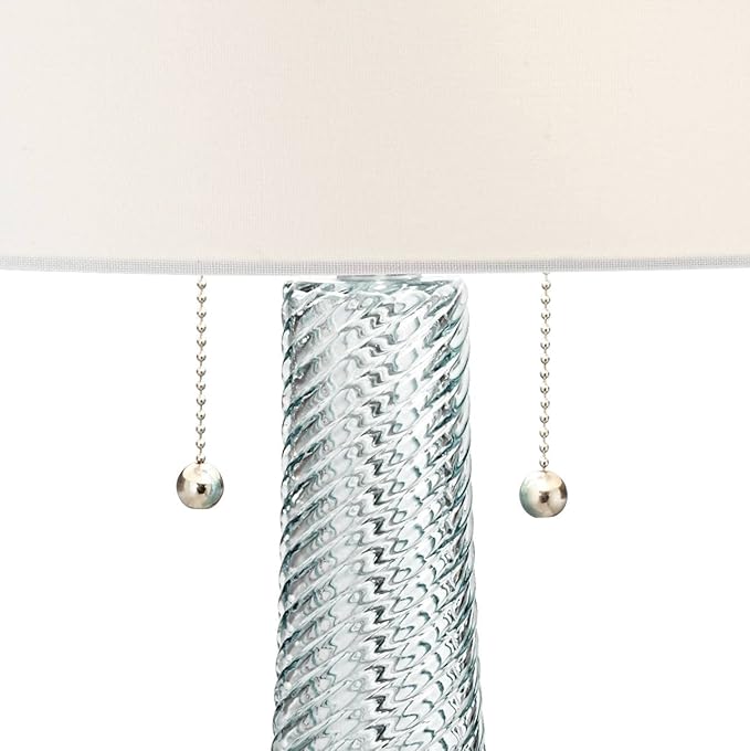 Possini Euro Design Miriam Modern Table Lamp 28 1/2" Tall Light Aqua Blue Swirl Textured Glass White Drum Shade Decor for Living Room Bedroom House Bedside Nightstand Home Office Family Entryway