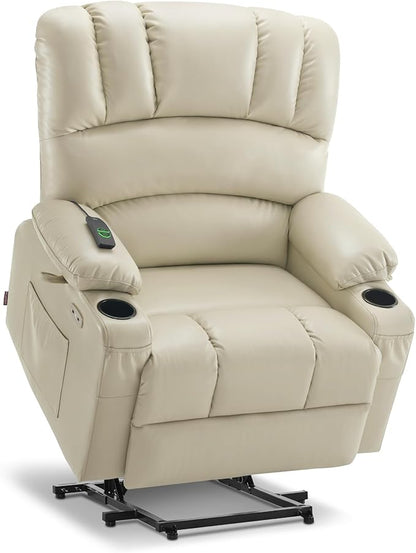 MCombo Oversized Power Lift Recliner Chair for Elderly, Lift Chair with Heat and Massage, Lift Recliner for Big and Tall, Cup Holders, USB &Type C Ports, Faux Leather R7092 (Cream White, Oversize)