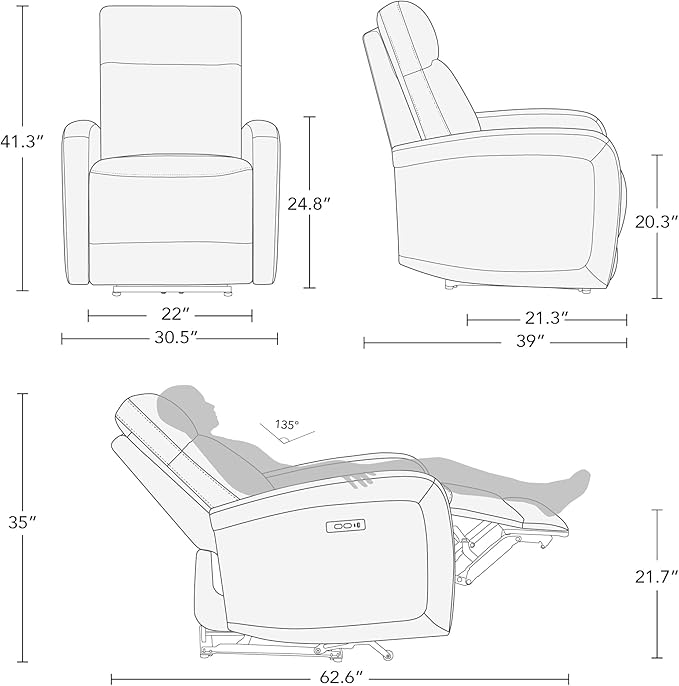 Watson & Whitely Recliner Chair, Zero Wall Reclining Sofa Chair W Power Headrest Type-C Charger, Small Faux Leather RV Recliners Home Theater Seating for Living Room, Chocolate