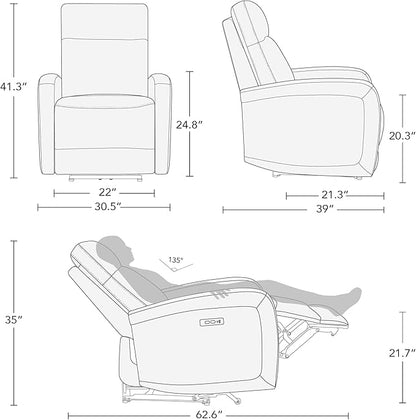 Watson & Whitely Recliner Chair, Zero Wall Reclining Sofa Chair W Power Headrest Type-C Charger, Small Faux Leather RV Recliners Home Theater Seating for Living Room, Chocolate