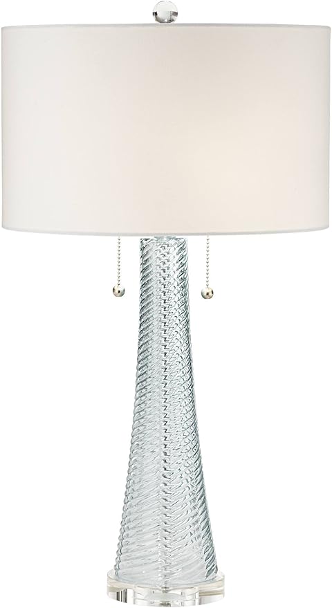 Possini Euro Design Miriam Modern Table Lamp 28 1/2" Tall Light Aqua Blue Swirl Textured Glass White Drum Shade Decor for Living Room Bedroom House Bedside Nightstand Home Office Family Entryway