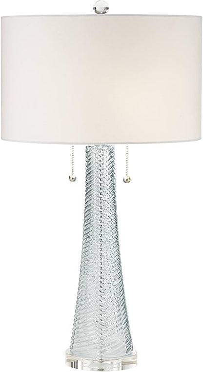 Possini Euro Design Miriam Modern Table Lamp 28 1/2" Tall Light Aqua Blue Swirl Textured Glass White Drum Shade Decor for Living Room Bedroom House Bedside Nightstand Home Office Family Entryway