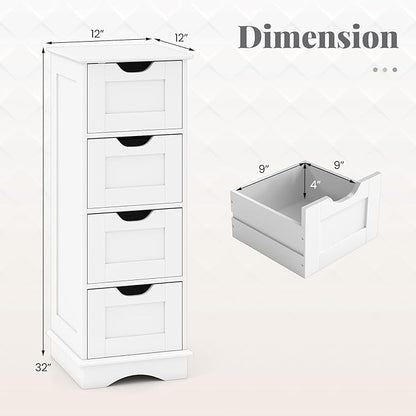 Giantex Bathroom Storage Cabinet with 4 Drawers, 32" Freestanding Storage Organizer Unit with Cutout Handles, Anti-Tipping Device, Narrow Floor Cabinet for Hallway, Living Room, Entryway (White)