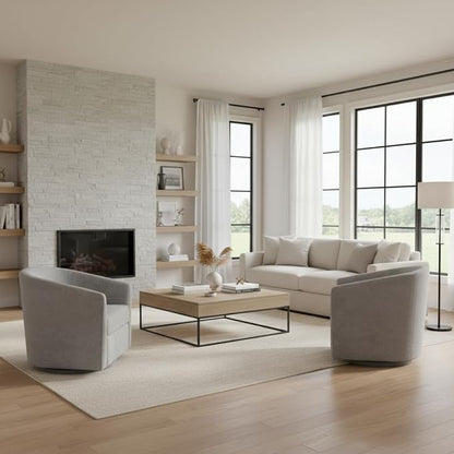 Chenille Swivel Accent Chairs Set of 2, No Assembly Upholstered Armchair, 360°Rotating Barrel Chairs for Living Room, Bedroom, Apartment & Reading Nook (2, Light Grey)