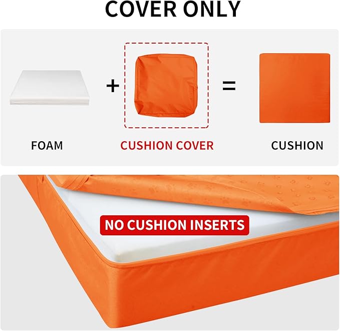 Easy-Going Waterproof Patio Cushion Covers 22x22x4 inch 4 Pack Replacement Non-Slip Outdoor Seat Cushion Slipcover with Zipper. Orange