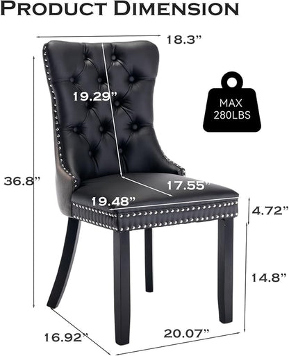 Leather Upholstered Dining Chairs Set of 6, Modern Style Kitchen Side Chairs with Nailhead Trim and Wood Leg, Metal Pulling Ring for Dining Room Living Room(Black&Grey,Set of 6)
