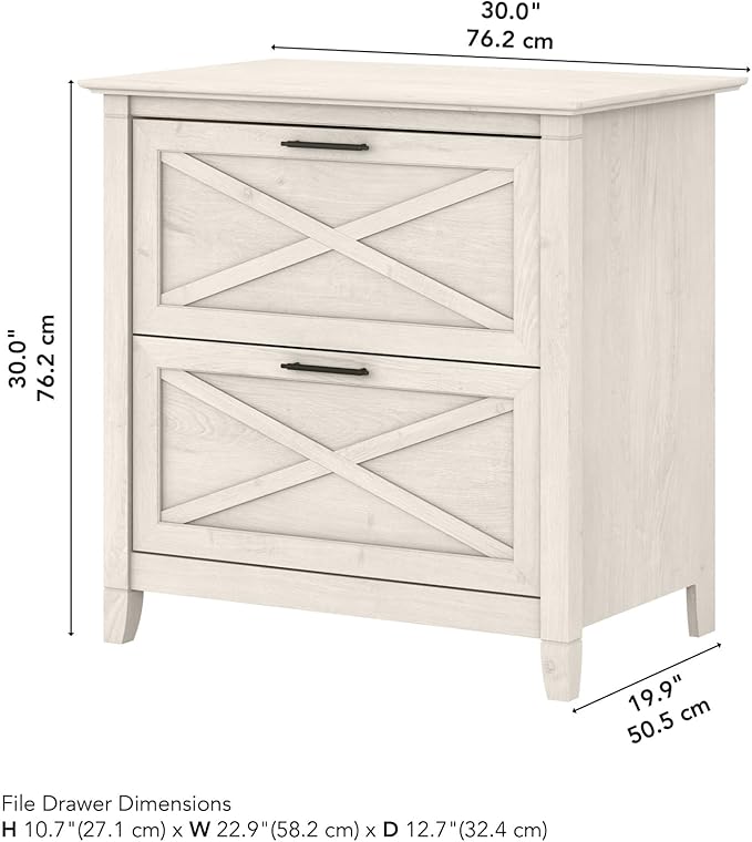 Bush Furniture Key West 2 Drawer Lateral File Cabinet in Linen White Oak, Document Storage for Home Office, Accent Chest with Drawers