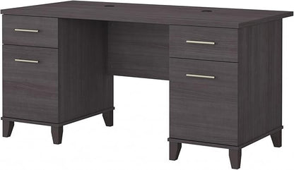 Bush Furniture 60-inch Home Office Desk with Drawers, Large Computer Table with Storage, Transitional Style, Somerset Collection, Storm Gray