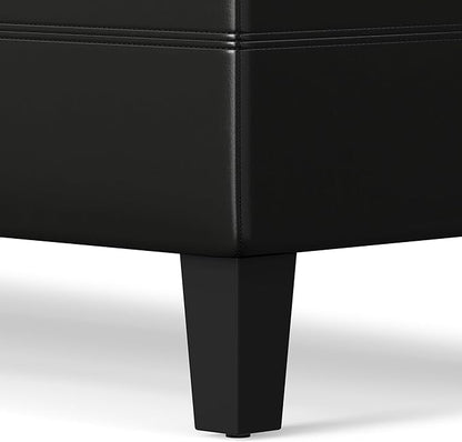 SIMPLIHOME Afton 48 inch Wide Contemporary Rectangle Storage Ottoman Bench in Midnight Black Vegan Faux Leather, Assembled, For the Living Room and Bedroom