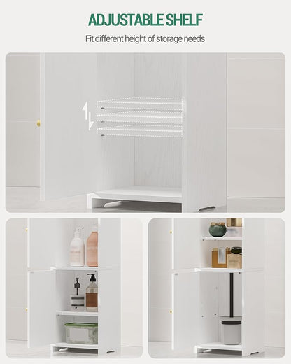 Bathroom Storage Cabinet, Corner Floor Cabinet with 2 Doors and Adjustable Shelf, Narrow Toilet Paper Cabinets, Bathroom Organizer for Small Spaces, 7.9" D x 9.8" W x 29.5" H White