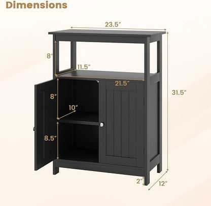 Tangkula Bathroom Storage Cabinet, Freestanding Floor Organizer with 2 Doors & 1 Adjustable Shelf, Modern Home Bathroom Furniture for Living Room Entryway Kitchen (Cabinet, Black)