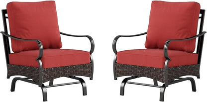 Sophia & William Extra Large Outdoor Patio Motion Sofa Chairs Set 2 PCS Heavy-Duty Metal Porch Furniture with High Back & Deep Seating Area, 5.5" Thicken Cushions for Deck, Lawn, Outside (Red)
