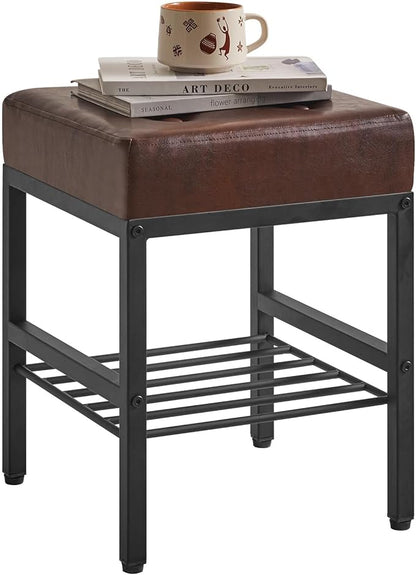 IBUYKE Square 16.34 inches Stool with Adjustable Feet and Storage Space, Footrest Chair,Multi-Use as Small Side Table or Ottoman, for Bedroom, Dark Brown LG-60Z
