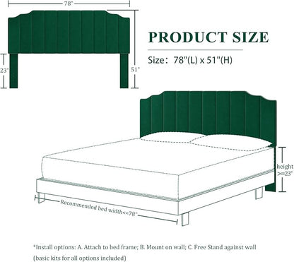 King Size Headboard Only, Velvet Wall Mounted Headboard King for Adjustable Bed Modern Upholstered Head Board Easy Assembly, Jade Green