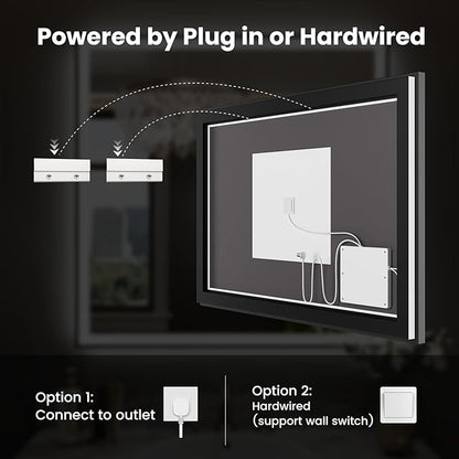 WTTY 36"X36" LED Bathroom Mirror with Black Frame, Bathroom Vanity Mirror with Lights for Wall, Front Light and Backlit, Anti-Fog, Dimmable, 3 Colors, Shatterproof, Memory, Horizontal/Vertical