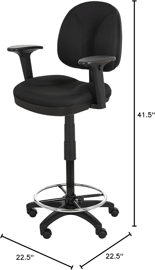 OEF Furnishings Comfort Office Stool with Arm Rests, 24.5"-34.5" Height