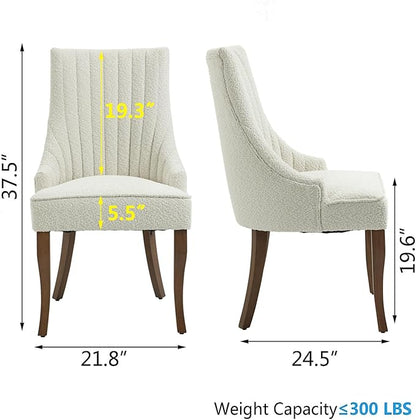mikibama Boucle Dining Chairs Set of 6 Channel Tufted Kitchen Dinner Chair Comfy Teddy Fabric Upholstered Accent Chair for Dining Room with Solid Wood Legs (Off White 6pc)