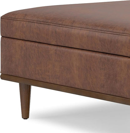 SIMPLIHOME Shiloh 38 inch Wide Transitional Contemporary Square Storage Ottoman in Distressed Saddle Brown Vegan Faux Leather, Assembled, for The Living Room, Entryway and Family Room