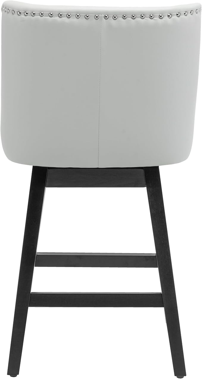 Bar Stools Set of 4, PU Leather Barstools, 26 Inch Upholstered Counter Stools with 13.8" High Back and Footrest, Swivel Counter Height Barstools for Kitchen Island Home Bar Light Gray
