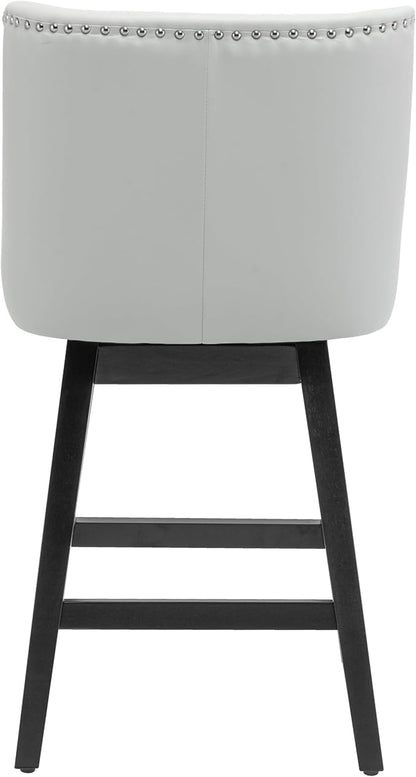 Bar Stools Set of 4, PU Leather Barstools, 26 Inch Upholstered Counter Stools with 13.8" High Back and Footrest, Swivel Counter Height Barstools for Kitchen Island Home Bar Light Gray