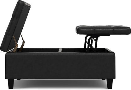 SIMPLIHOME Harrison Large Coffee Table Storage Ottoman - 40 inch Wide Upholstered Vegan Leather Square Lift-Top Ottoman in Distressed Black, Transitional Bench for Living Room with Sturdy Base