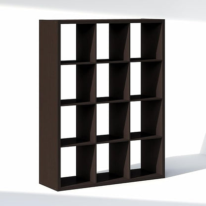 Furinno Cubic Closet Organizers and Storage, 12-Cube Closet Organizer, Open Shelf Closet Storage, Extra Thick Frame for Wardrobe, Bedroom, Living Room, Dark Oak