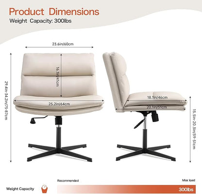 EMIAH Armless Office Desk Chair No Wheels PU-Padded Vanity Mid-Back Ergonomic Home Computer Comfortable Adjustable Swivel Task Chair with Thickened Cushion