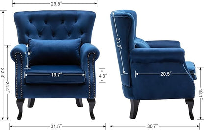 chairus Mid-Century Modern Accent Chair Comfy Tufted Single Sofa Chair Wingback Armchair with Pillow for Club, Living Room, Bedroom - Velvet, Blue