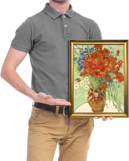 Wieco Art Framed Wall Art Canvas Prints of Red Poppies and Daisies Canvas Wall Art of Van Gogh Paintings Reproduction Abstract Artwork for Wall Decor Bronze Gold Frame