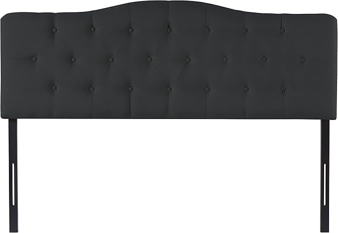 Naomi Home Cassandra Full Size Bed Headboard, Square Tufted, White Linen Fabric, Height Adjustable 42"-52", Metal Legs, Wall/Bed Mount