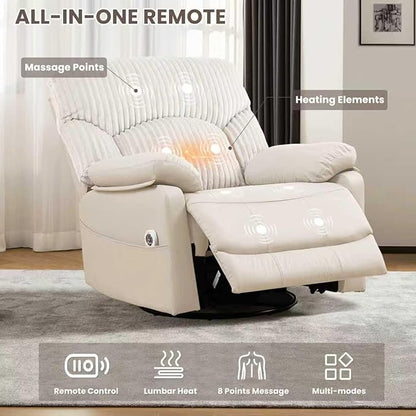 GRAINELL Swivel Rocker Recliner Chair with Massage and Heat, USB Charging Port, Infinite Position Power Recliner, Electric Glider Rocking Chairs for Living Room, Nursery (Lvory)