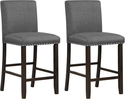 COSTWAY Bar Stools Set of 2, 25.5” Linen Fabric Armless Counter Height Chair with Back, Kitchen Island Breakfast Chair for Dining Room, Party Room & Restaurant (2, Grey)
