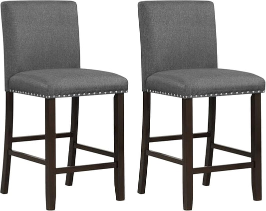 COSTWAY Bar Stools Set of 2, 25.5” Linen Fabric Armless Counter Height Chair with Back, Kitchen Island Breakfast Chair for Dining Room, Party Room & Restaurant (2, Grey)
